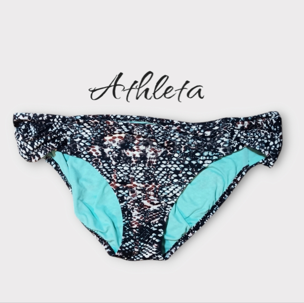 😘ATHLETA WOMEN'S SIZE LARGE FLOWER PRINT BLACK SWIM ATHLETIC BIKINI BOTTO…